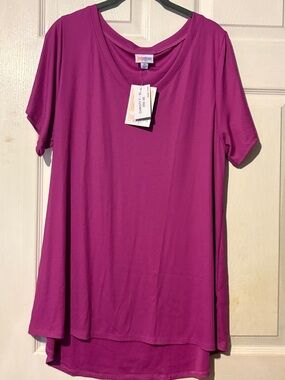 LuLaRoe Women's Short Sleeve V-Neck Tunic Top - Purple